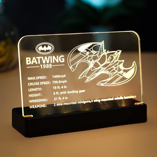 Kyglaring Glowing Clear Acrylic Name Plate with Power Base Designed for Lego 1989 Batwing 76161 Building Set Sign Display (Glowing nameplate)