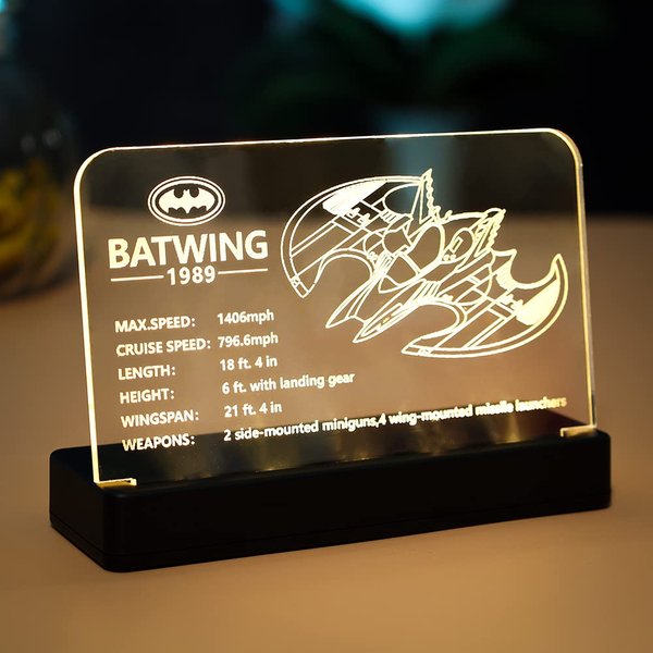 Kyglaring Glowing Clear Acrylic Name Plate with Power Base Designed for Lego 1989 Batwing 76161 Building Set Sign Display (Glowing nameplate)