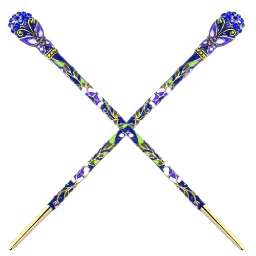 Fashion & Lifestyle 2 Count Hair Decor Chinese Traditional Style Hair Sticks Shawl Pins Picks Pics Forks for Women Girls Hair Updo Making Accessory 6" with Butterfly, Blue