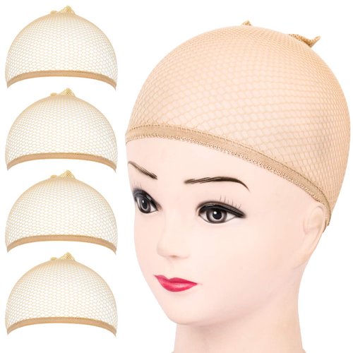 Fandamei Wig Cap, 4PCS Light Brown Mesh Wig Cap Net, Closed End Hair Mesh Net Wig Caps, Liner Wea...