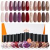 Modelones Nail Polish Set 12 Colors Burgundy Red Christmas Nail Polish Set Champagne Gold Glitter Nail Polish Dark Red Purple Shimmer Winter Brown Nail Gifts for Women Girl DIY Salon Home Manicure