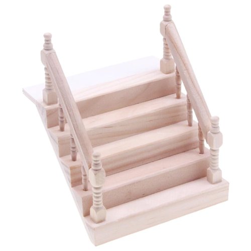 Angoily Mini Doll House Ladder Miniature Dollhouse Staircase 1 12 Scale Wooden Handrail Steps Model for Fairy Garden Mini House Furniture Micro Landscape Decorations Tiny Staircase Model