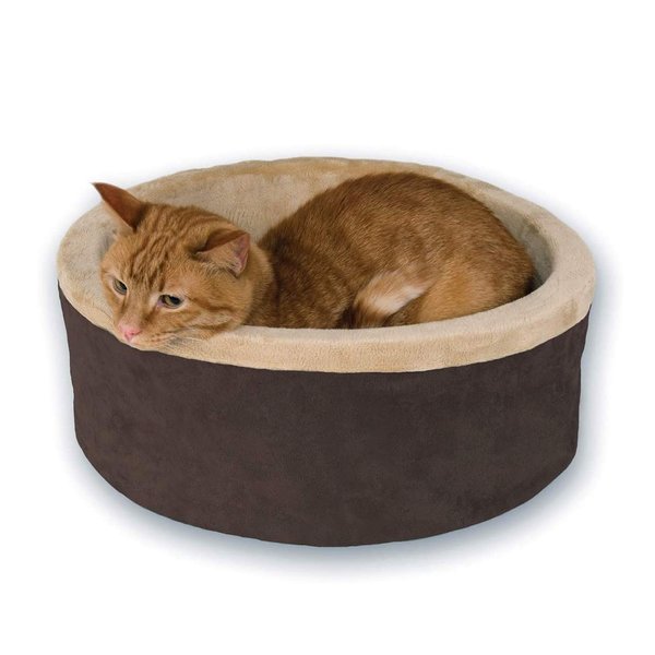 K&H Pet Products Thermo-Kitty Bed Heated Cat Bed Small 16 Inches Mocha/Tan