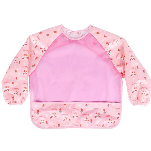 MIKI WELL Waterproof Baby Bibs, Clear Long Sleeve Bibs, Toddler Bibs, Mess Proof children smock, Machine Washable, Tear Proof (pink, Small 6-24 Months)