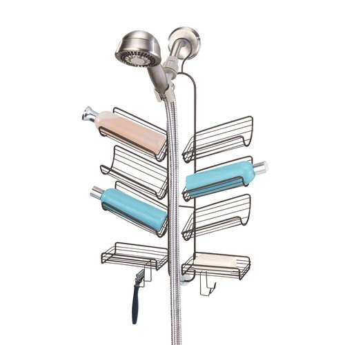 iDesign Verona Metal Hanging Bathroom Caddy for Handheld Shower Hose, Extra Space for Shampoo, Conditioner, Soap, Razors, Loofahs, Towels, 25" x 14" x 4", Bronze