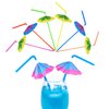 Multicolored Tropical Luau Parasol Hibiscus Print Umbrella Disposable Bendable Drinking Straws for Island Themed Party, Kitchen Supplies, Bars, Restaurants (48 Pack)
