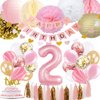 2nd Birthday Girl Decoration, Girls Two Birthday Decoration with Happy Birthday Banner, Number 2 Balloons for Pink and Gold Party Supplies Decoration 2nd Birthday