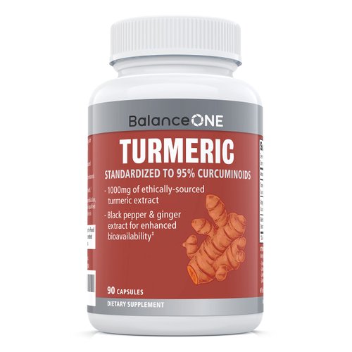 Balance ONE Turmeric Extract 1000mg Ethically Sourced Turmeric Curcumin, Standardized to 95% Curcuminoids - Ginger Extract and BioPerine - Vegan, Non-GMO - 30 Day Supply