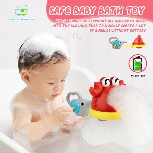 Bath Toys Crab Bubble Machine Bath Toy with 2 Attachments for Making Lots of Bubble, Bath Toys for Kids Ages 1-3 Experience The Fun of Bathing, No Battery Required