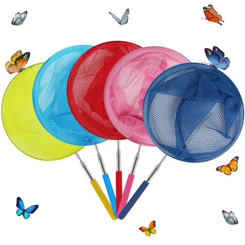 Skrtuan Kids Telescopic Butterfly Fishing Nets Great for Catching Insect Net Perfect Outdoor Tools for Catching Bugs Fish Insect Ladybird, Extendable 34 Inches and Anti Slip Grip (5 Pack)