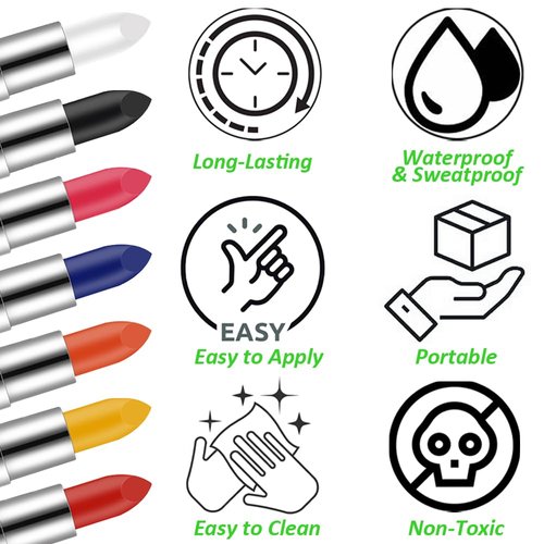 Mysense Red Blue and Yellow Face Paint Stick, Eye Black Stick for Football Baseball Softball, Cream Body Paint for Halloween Costume Cosplay Makeup