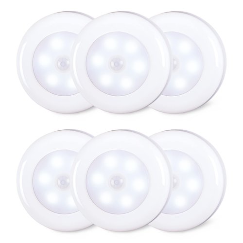 STAR-SPANGLED 6 Pack 2.8” Motion Sensor Lights Indoor AAA Battery Operated, Stick on LED Puck Light for Stairs, Under Cabinet, Closet, Cool White