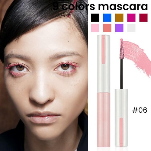Colored Colorful Waterproof Mascara for Eyelashes Set,Blue White Black Brown Purple Long lasting Charming Voluminous Cruelty Free Vegan Eye Makeup (C-1Pc 06#light pink, C)