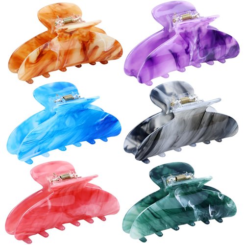 Lawie 6 Pack Pink Blue Green Purple Brown Butterfly Octopus Plastic Hair Claw Clips Jaw Barrettes Grips Clamps Decorative Buns Chignon Twist Hair Up Fancy Accessories for Women Girl Thin Thick Hair
