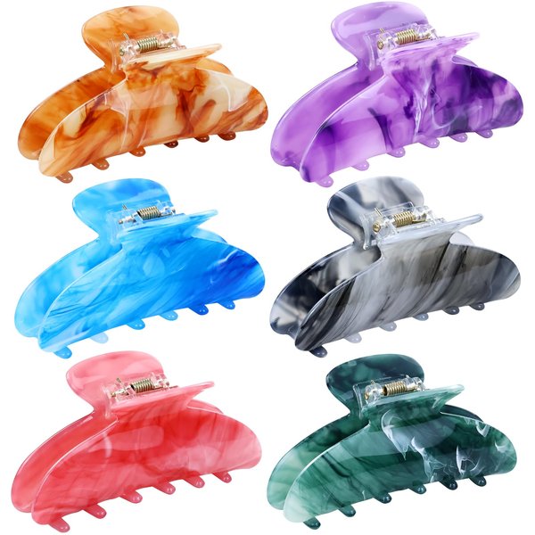 Lawie 6 Pack Pink Blue Green Purple Brown Butterfly Octopus Plastic Hair Claw Clips Jaw Barrettes Grips Clamps Decorative Buns Chignon Twist Hair Up Fancy Accessories for Women Girl Thin Thick Hair