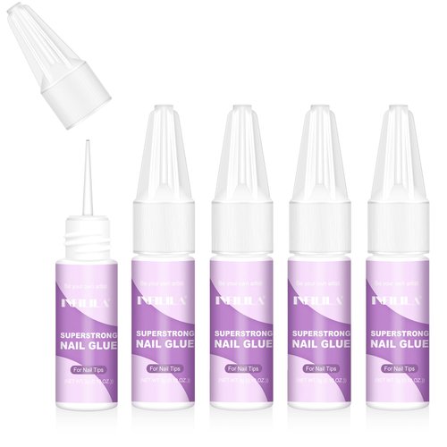 NXJ INFILILA Super Strong Nail Glue for Acrylic Nails, Nail Tips and Presser Nails Professional Nail Art Glue Fake Nail Tip Break Adhesive Fake Nail Repair Long Lasting 0.1oz 5Pcs