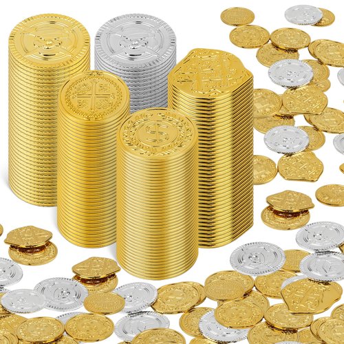 YTYOTO 100Pcs Plastic Pirate Coins, Fake Coins for Kids, Novelty Party Favors, Toy Coins Used as Treasure Hunt for Lucky Draw Games, Play Coins That Used as Pirate Adventure Themed Party