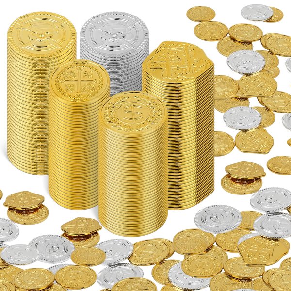 YTYOTO 100Pcs Plastic Pirate Coins, Fake Coins for Kids, Novelty Party Favors, Toy Coins Used as Treasure Hunt for Lucky Draw Games, Play Coins That Used as Pirate Adventure Themed Party