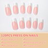 EternalClassic 120pcs French Tip Press on Nails Medium Square Fake Nails, Glossy Nude Medium Square Nails Press on White Acrylic Artificial False Nail Tips Stick Glue on Nails for Women Girls