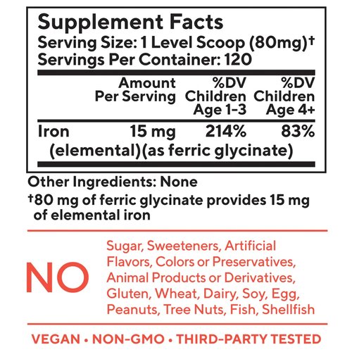Tasteless Iron for Kids + Toddlers- 4-Month Supply- No Sweeteners, Flavors or Preservatives. Add to Beverages or Food. Pure, Flavorless Children's Iron Supplement.