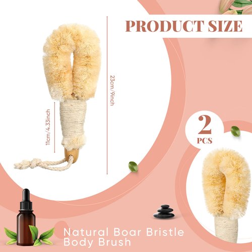 2 Pcs Dry Brushing Body Brush Exfoliating Brush Body Scrubber Natural Bristle Body Brush Bath Shower Dry Skin and Body Sisal Brush with Naturals Fibers for Skin Care, Exfoliates Skin