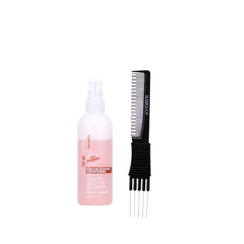 kuss Inebrya Ice Cream Keratin Bi-Phase Conditioner (6.76 oz) with Teasing Comb Pack of 1, Pink