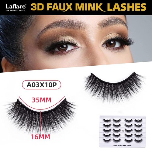 Laflare Premium Silk Lashes 3D Faux Mink Eyelashes Multipack, Light, Natural Looking, Professional Easy to Apply Eyelashes in a Knitted Style 10 Pairs Jumbo Pack (A03X10P)