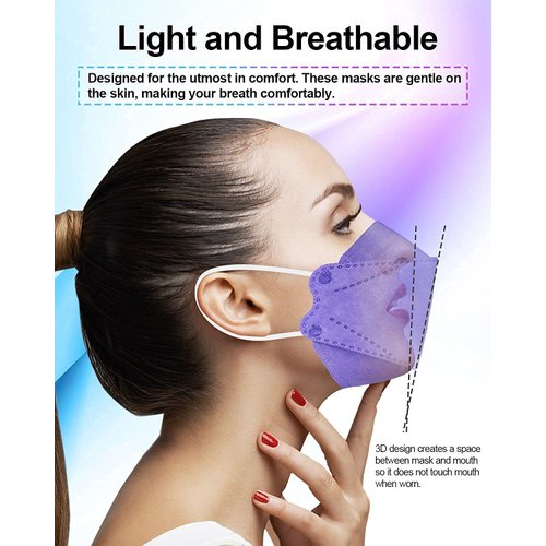 KN95 Face Mask Individual Packed, Disposable Colored Mask for Women Men, 4 ply Filtered Form Fitting Folded Protective Mask for Easy Breath Talk, Adjustable Nose Wire Mask Snug Fit Non Fog - 20 Packs