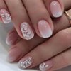 RUPOFUZA Acrylic Press on Nails Short Square Fake Nails White Ombre Glue on Nails Short False Nails with Flower Gloss Designs Nails Press on Artificial Nails Stick on Nails for Women 24Pcs