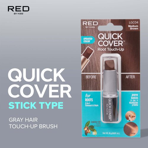RED by Kiss Quick Cover Root Touch Up Stick Type 2PCS Water-Resistant Temporary Gray Concealer Cover Up Brush for Hair and Beard (Medium Brown)