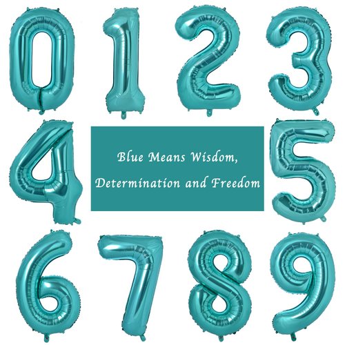 Vonokee 40 Inch Teal Blue Giant Number Balloons 4, Jumbo Digital Foil Mylar Balloon for Birthday Party Wedding Anniversary Celebration Decoration