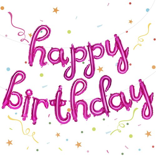 LovesTown Happy Birthday Balloons Banner, Hot Pink Birthday Sign Banner Mylar Foil Letters Balloon Happy Birthday Metallic Balloons for Kids Party Supplies…