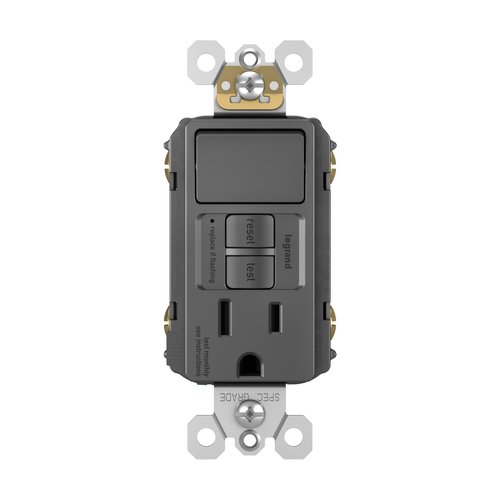 Legrand radiant 1597SWTTRBKCCD4 15 Amp Combination GFCI Self Test Tamper-Resistant Decorator Outlet with Single Pole Light Switch, Black (1 Count)