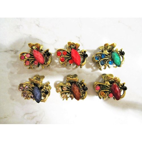 small mini metal jeweled antique peacock bronze hair claw clip (Primary color: Red)
