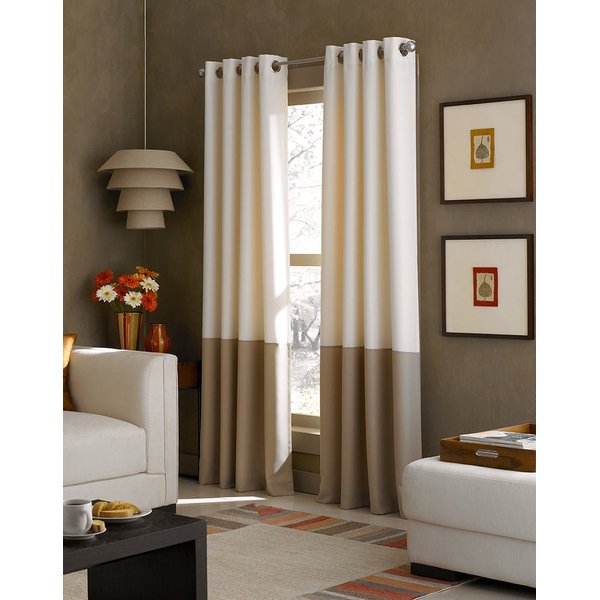 Curtainworks 1Q80370ARE Kendall Color Block Grommet Curtain Panel, 95 inch, Cream/Black