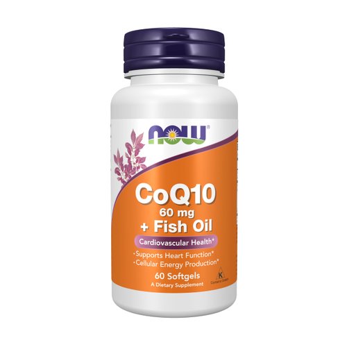 NOW Supplements, CoQ10 60 mg with Omega 3 Fish Oil, Cardiovascular Health*, 60 Softgels