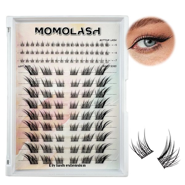 Lash Clusters with Bottom Lashes Cat Eye Lash Cluster Eyelash Extensions Wispy C Curl Fox Eye Lashes Left&Right Natural Eyelashes Clusters, by Momolash