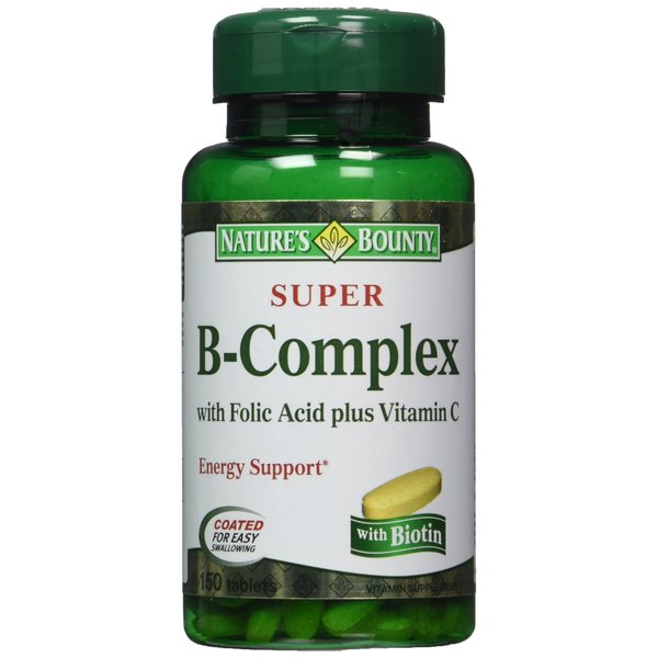 Nature's Bounty Super B-complex with Folic Acid Plus Vitamin C, 300 Tablets (2 X 150 Count Bottles)