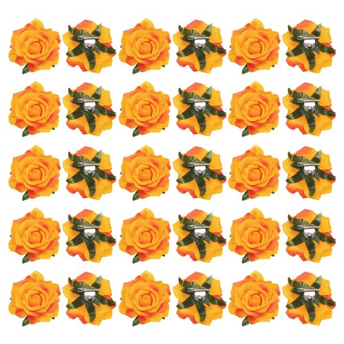 MECCANIXITY 30 Pcs Rose Flower Hair Clips 4 Inch Flower Hair Pins Flower Brooch for Women Hair Accessories Orange