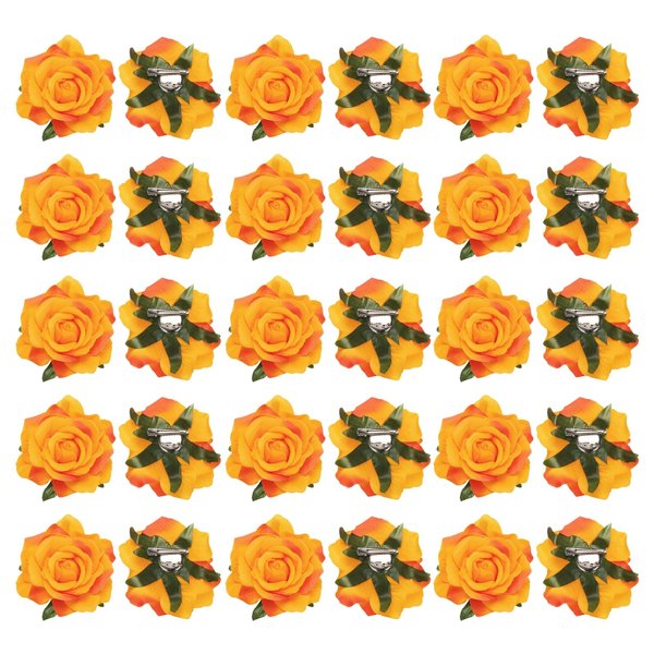 MECCANIXITY 30 Pcs Rose Flower Hair Clips 4 Inch Flower Hair Pins Flower Brooch for Women Hair Accessories Orange