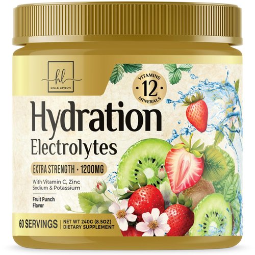 Daily Electrolyte Drink Mix - Extra Strength Hydration Powder Drink Supplement, 6 Electrolytes & Minerals, Best Electrolyte Powder Energy Support, Fruit Punch Flavor, Vegan Non-GMO - 60 Servings