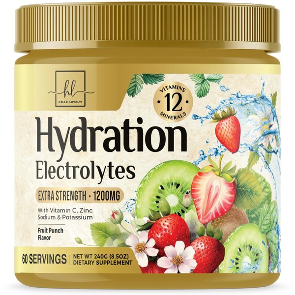 Daily Electrolyte Drink Mix - Extra Strength Hydration Powder Drink Supplement, 6 Electrolytes & Minerals, Best Electrolyte Powder Energy Support, Fruit Punch Flavor, Vegan Non-GMO - 60 Servings