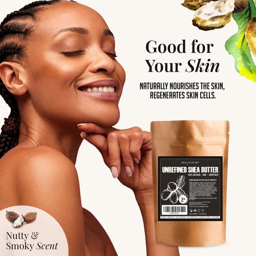 era of nature Organic Unrefined Raw AFRICAN IVORY WHITE SHEA BUTTER, for Anti Aging Dry Skin Base Beauty, Use Alone or in DIY Body Butters, Soaps, Lotions and lip balm - (Ghana) (2lb)