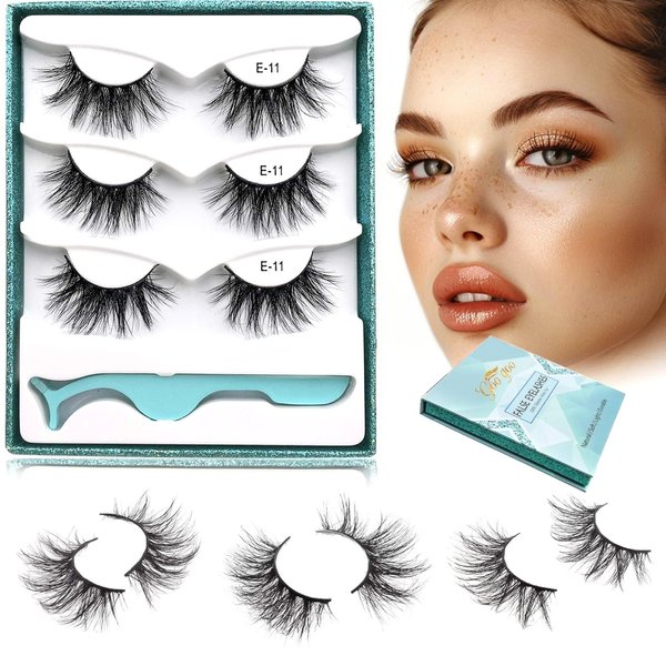 GOO GOO Mink Eyelashes, 18mm Natural Crossed Cluster Daily Type False Eyelashes 1 Style 3 Pairs/set Siberian 3D Mink Lashes Hand Made Strips Fake Eyelashes Fluffy Real Eyelashes