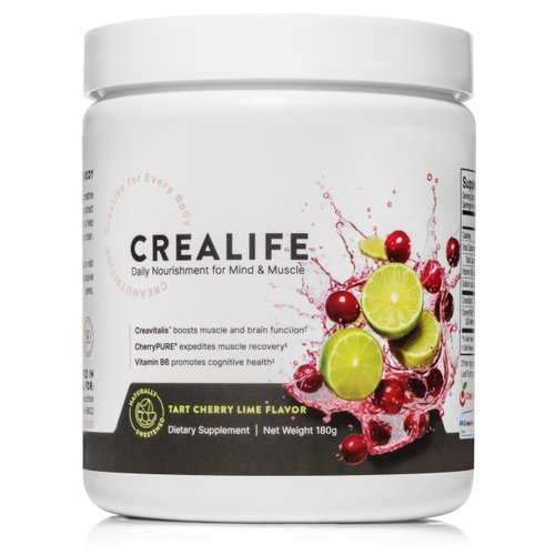 CreaLife - German Micronized Creatine + USA Tart Cherry + Vitamin B6 - Pre and Post Workout Supplement for Women & Men, Tart Cherry Lime Flavor, Caffeine-Free Nourishment for Body and Brain