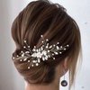 Barode Rhinestones Bridal Wedding Hair Pins Silver Flower Hairpin Pearl Bride Hair Accessories for Women and Girlss (Silver)