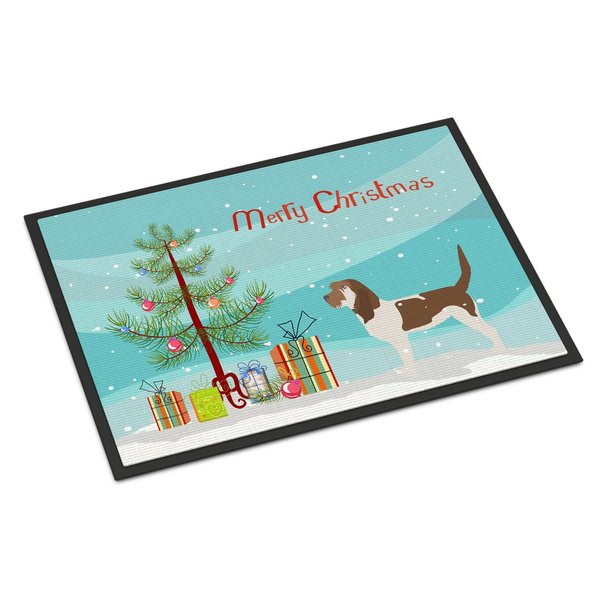 Caroline's Treasures BB2908MAT Grand Basset Griffon Vendeen Merry Christmas Tree Doormat 18x27 Front Door Mat Indoor Outdoor Rugs for Entryway, Non Slip Washable Low Pile, 18H X 27W