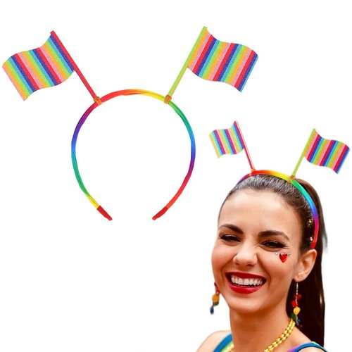 JEAIRTS Pride Rainbow Headband Flags Hair Band Headpiece Gay Pride Party Supplies Festive Rave Costume Hair Accessories for Women and Girls