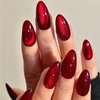 GLAMERMAID Red Magnet Cat Eyes Press on Nails Short Almond, Christmas Aurora Handmade Gel Fake Nail Kit, Ombre Rouge Glitter Magnetic Glue on Nail Stiletto, Scarlet Stick on False Nail Set for Women