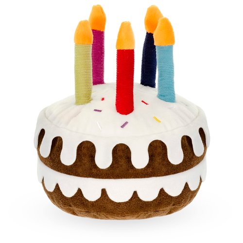 Giftable World 10 Inch Plush Pet Toy Birthday Cake with Squeaker & Crinkle Dog Chew Toy